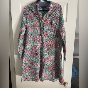 Tommy Hilfiger Black-and-White Gingham Floral Button Shirt dress